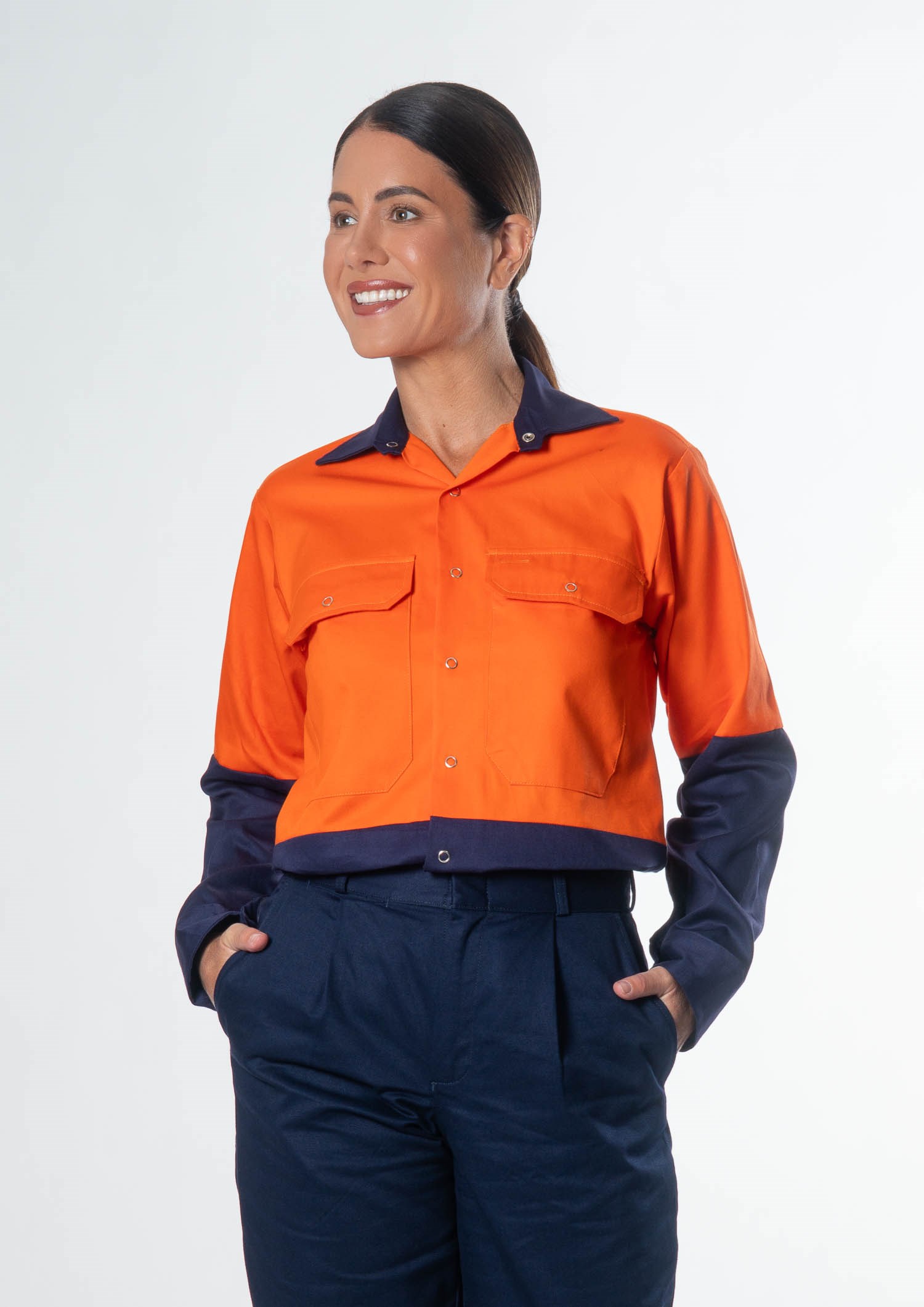 Hi Vis Day Domed Work Shirt - Cotton - orange/navy