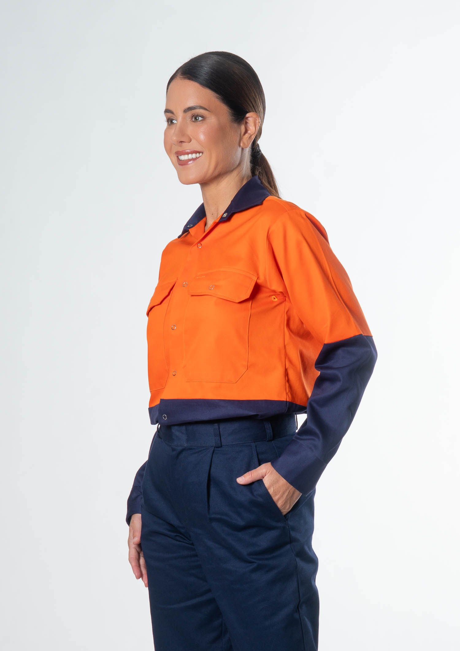Hi Vis Day Domed Work Shirt - Cotton - orange/navy