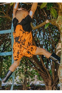 Kids Camo Sleeveless Short Overall - hi vis orange kauri print