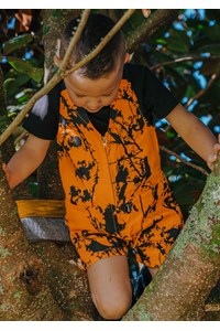 Kids Camo Sleeveless Short Overall - hi vis orange kauri print