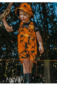 Kids Camo Sleeveless Short Overall - hi vis orange kauri print