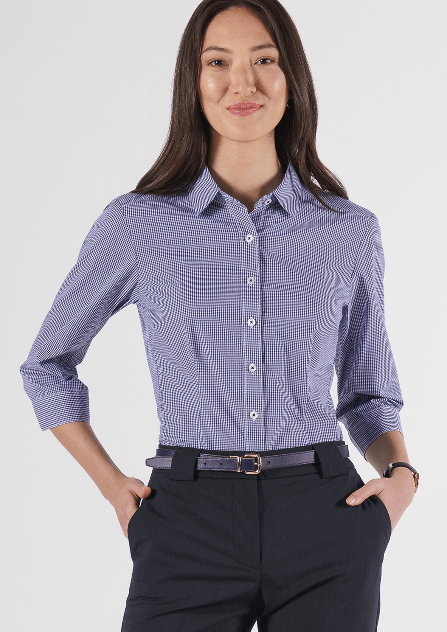 Cambridge Women's 3/4 Sleeve Shirt - navy/white