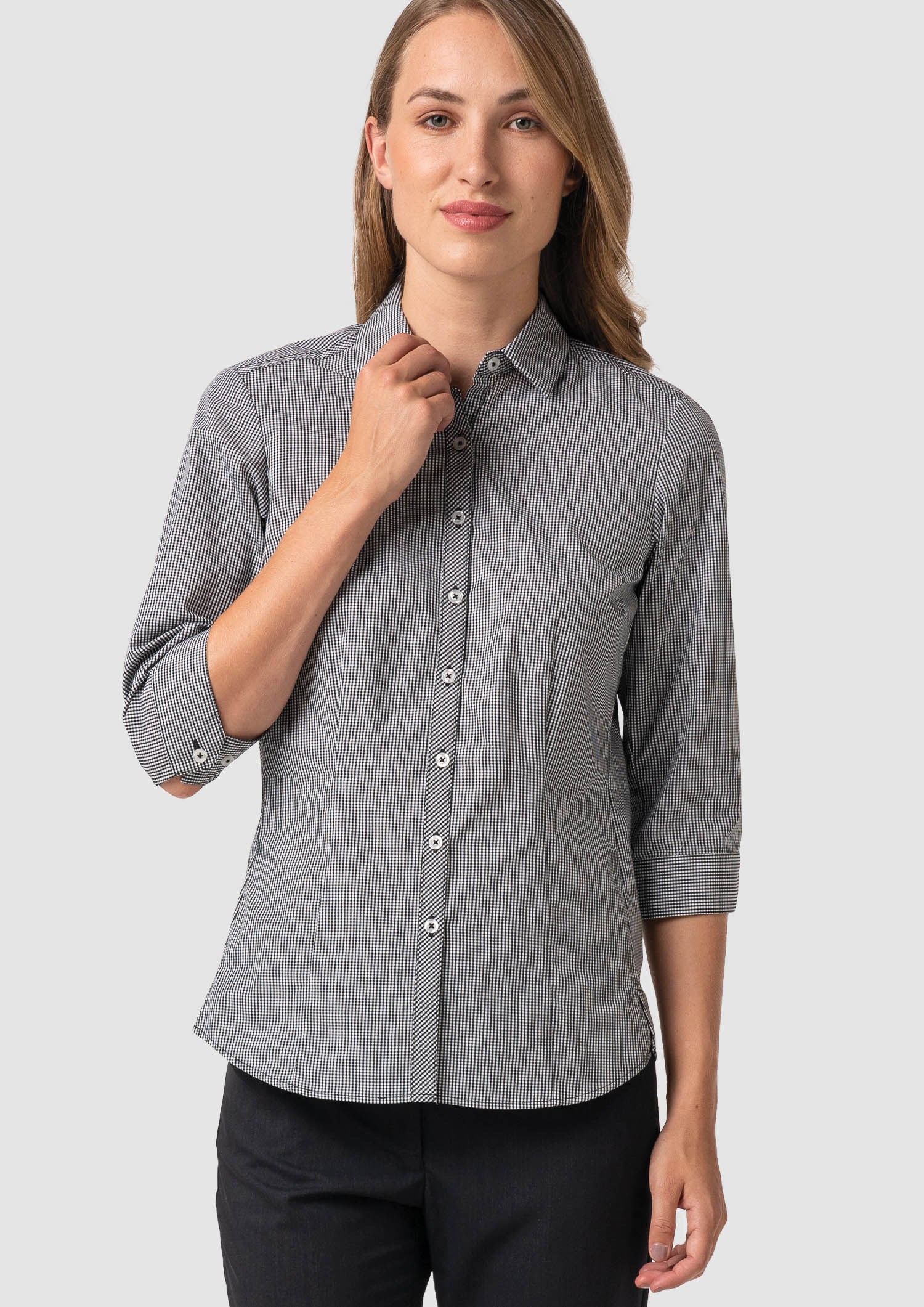 Cambridge Women's 3/4 Sleeve Shirt - black/white