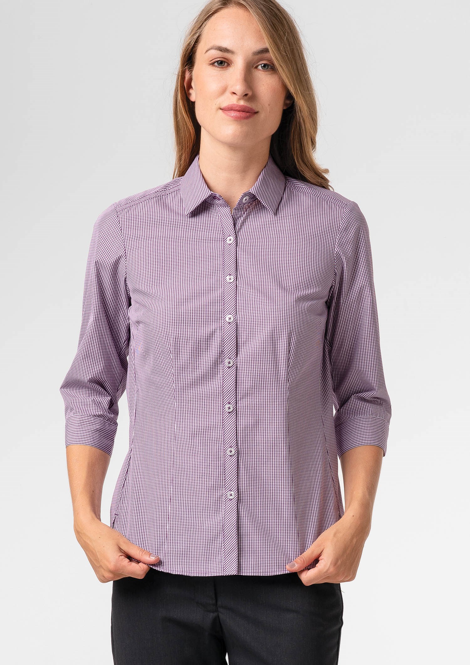 Cambridge Women's 3/4 Sleeve Shirt - purple/white