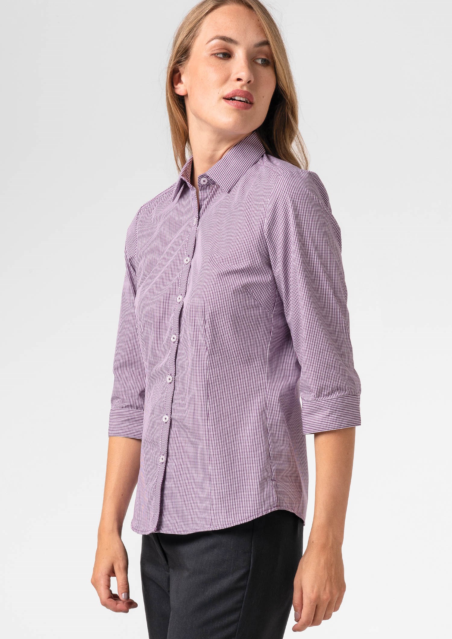 Cambridge Women's 3/4 Sleeve Shirt - purple/white