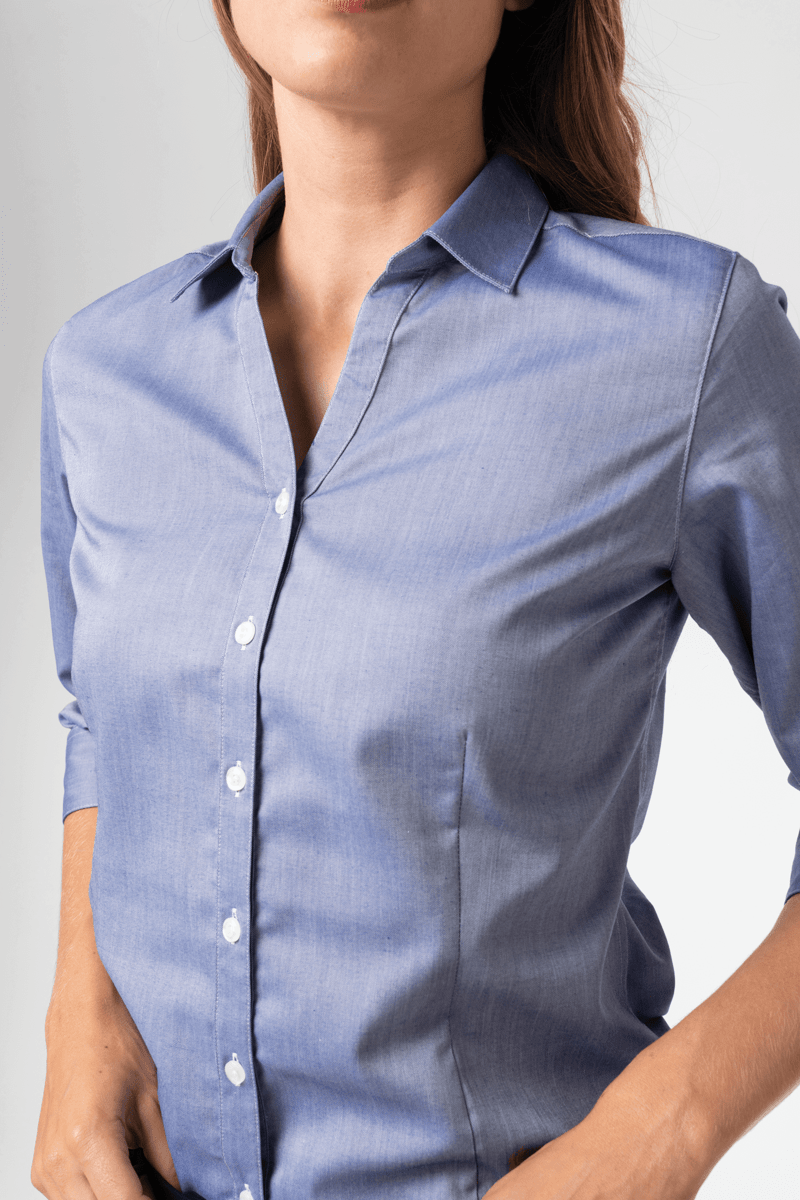 Oxford Women's 3/4 Sleeve Shirt - indigo