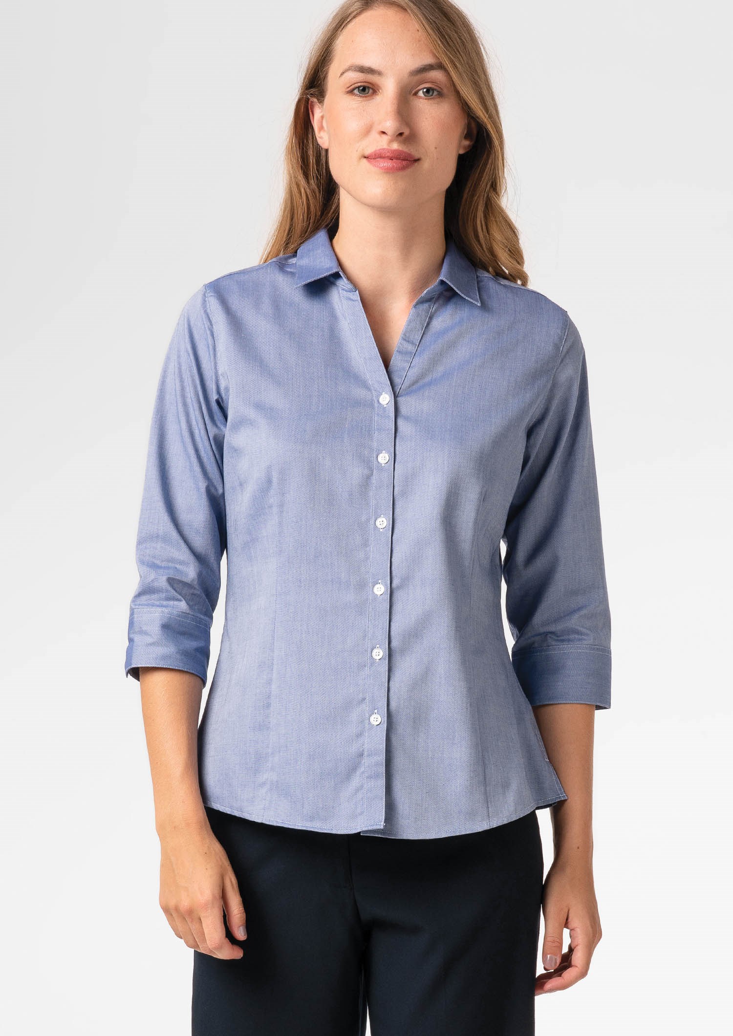 Oxford Women's 3/4 Sleeve Shirt - indigo