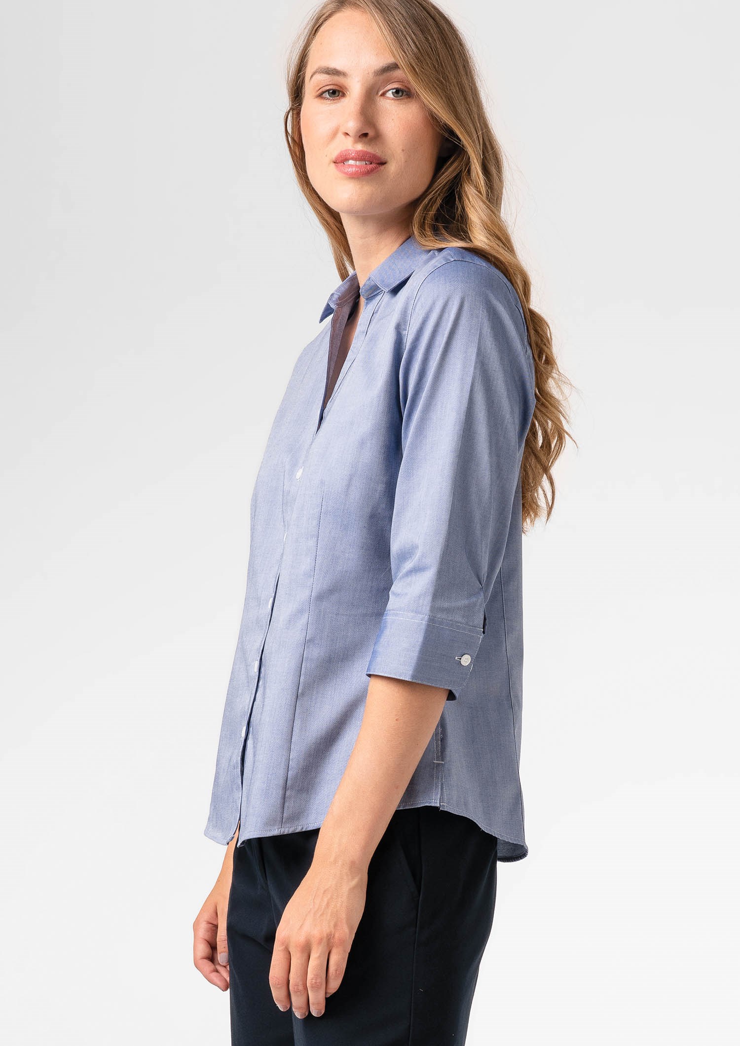 Oxford Women's 3/4 Sleeve Shirt - indigo
