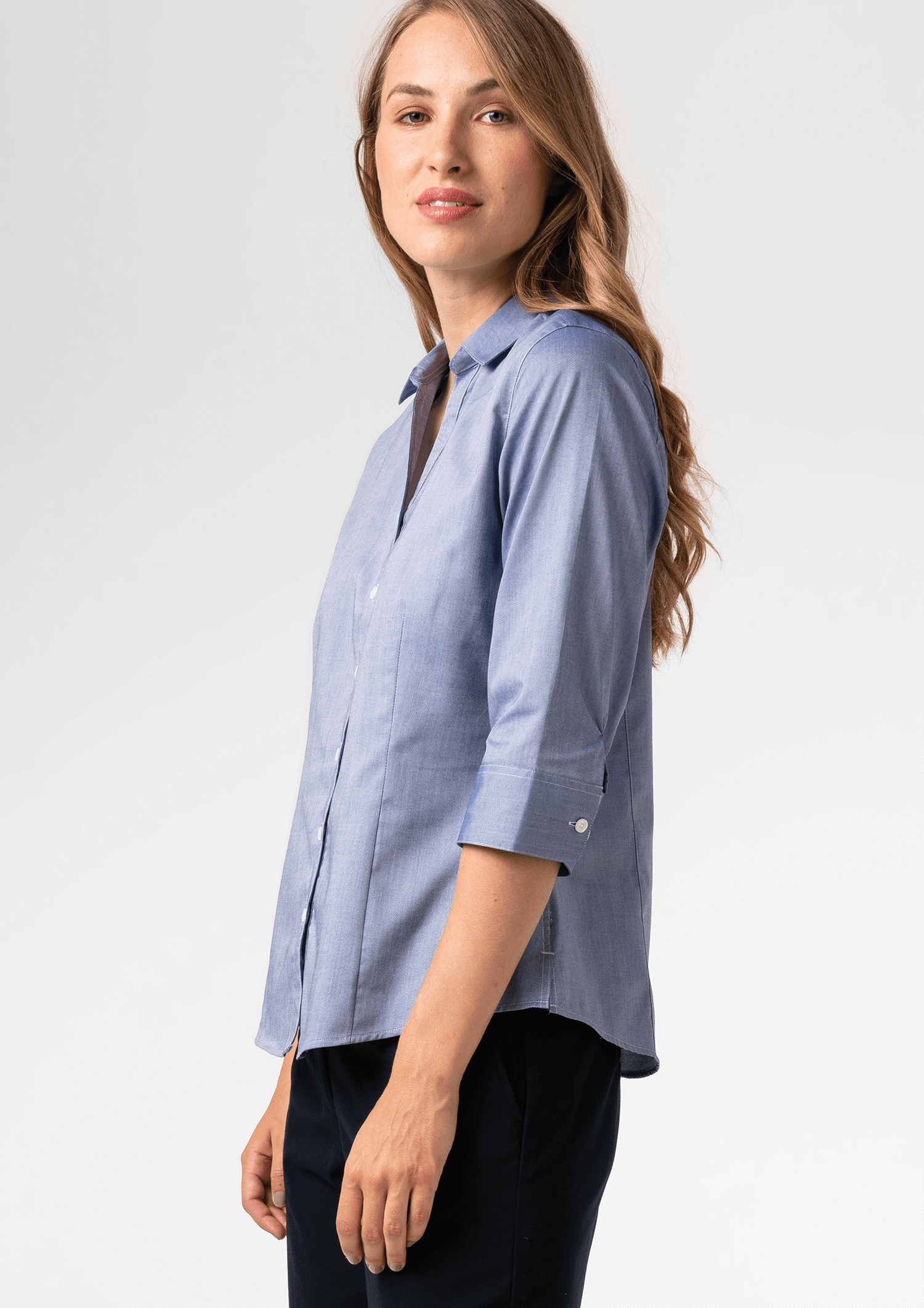 Oxford Women's 3/4 Sleeve Shirt - indigo