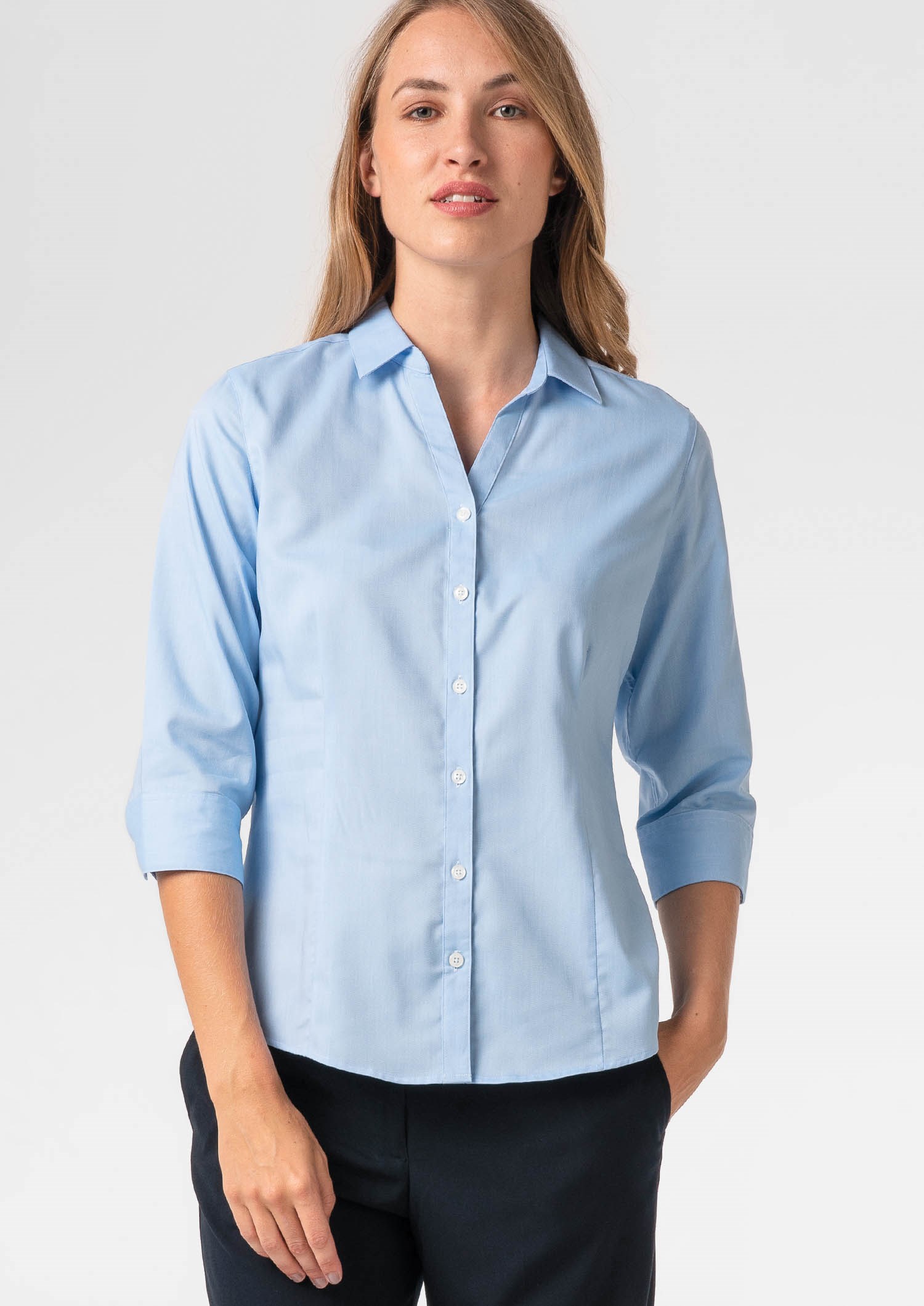 Oxford Women's 3/4 Sleeve Shirt - sky blue
