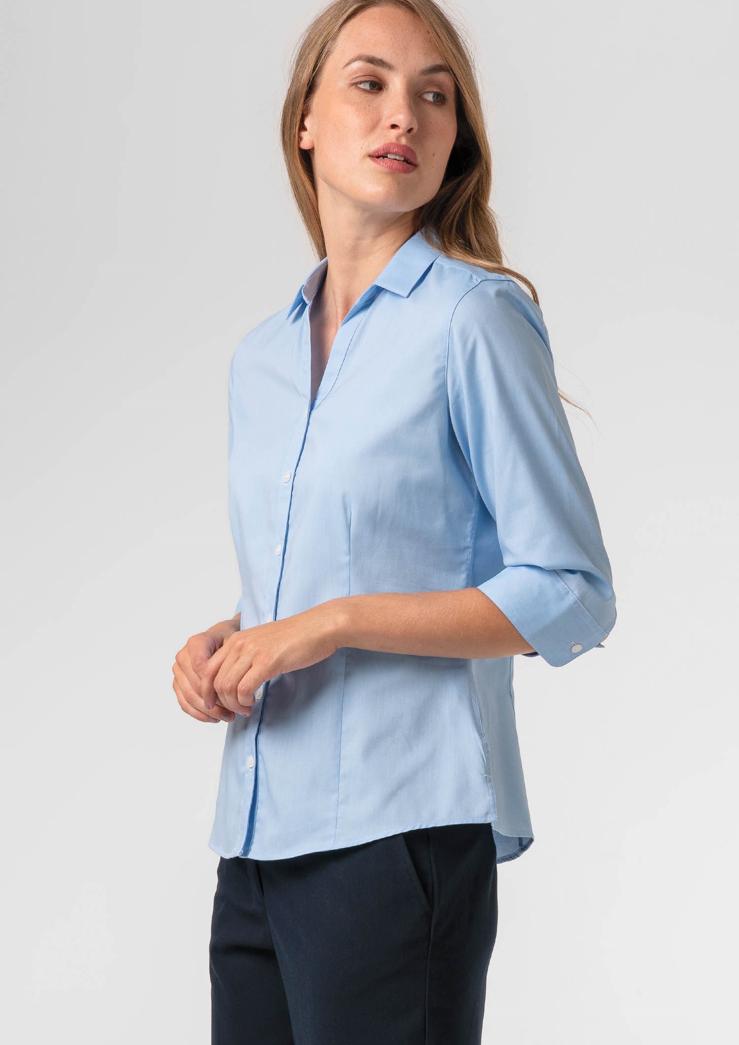 Oxford Women's 3/4 Sleeve Shirt - sky blue