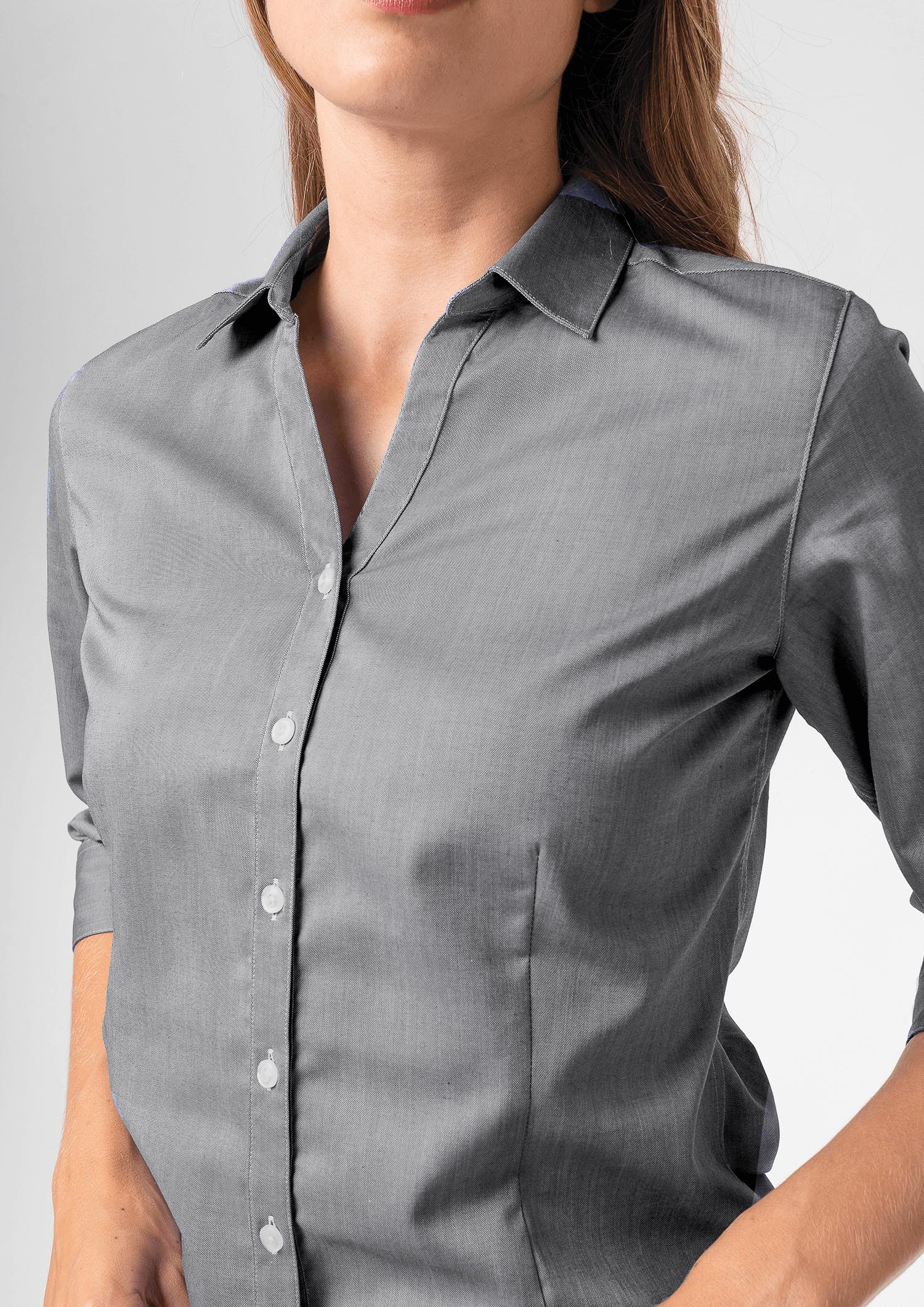 Oxford Women's 3/4 Sleeve Shirt - silver grey