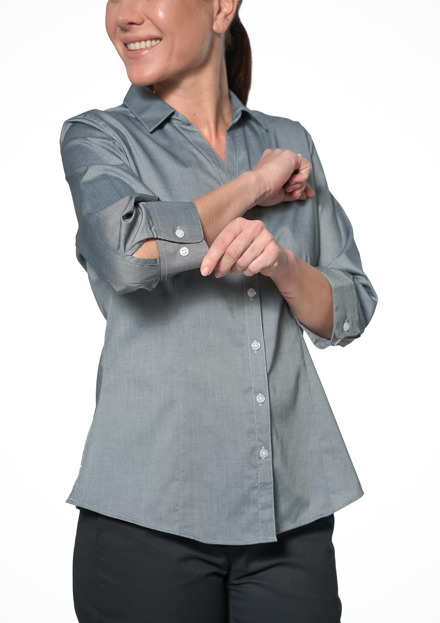 Oxford Women's 3/4 Sleeve Shirt - silver grey