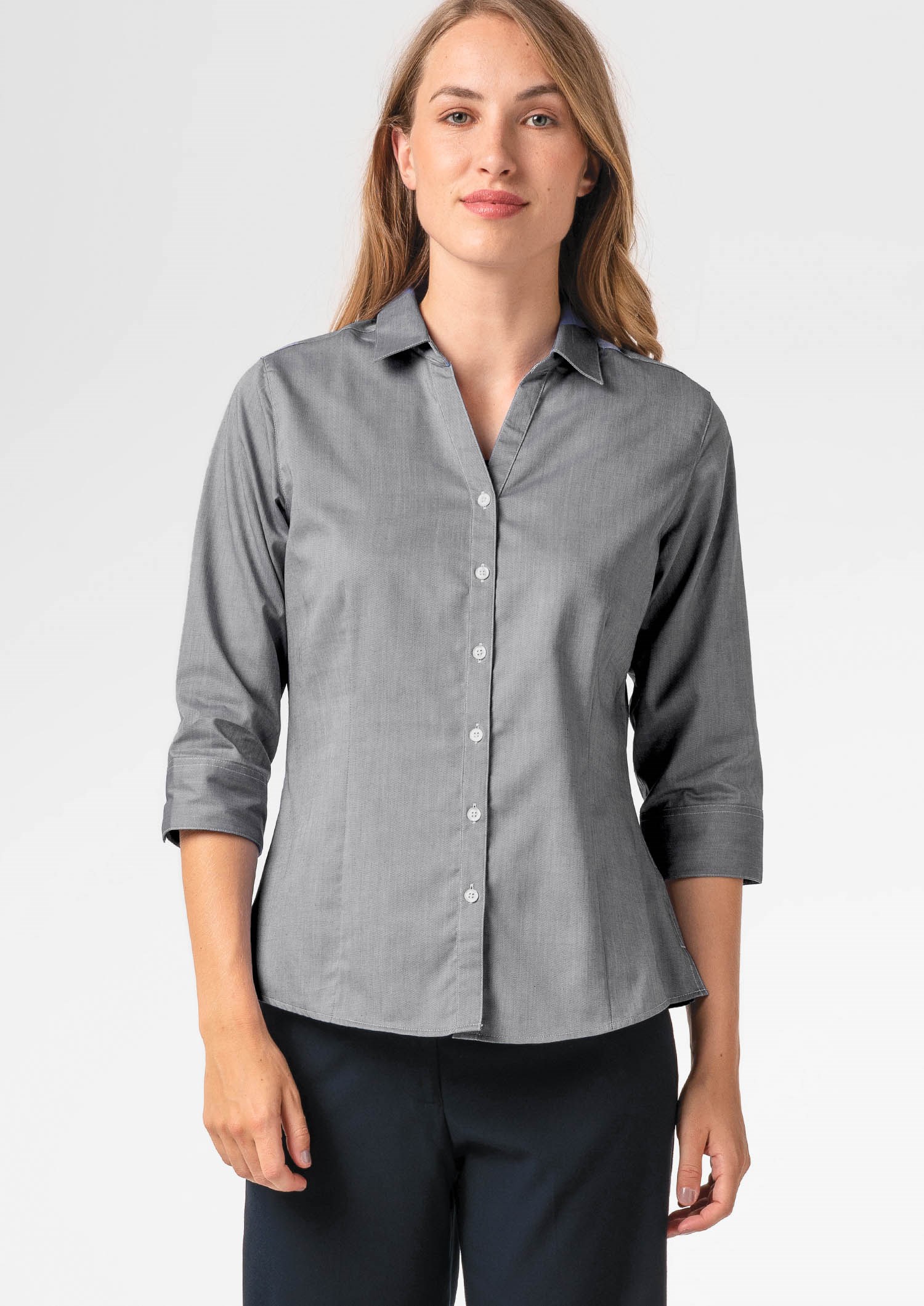 Oxford Women's 3/4 Sleeve Shirt - silver grey
