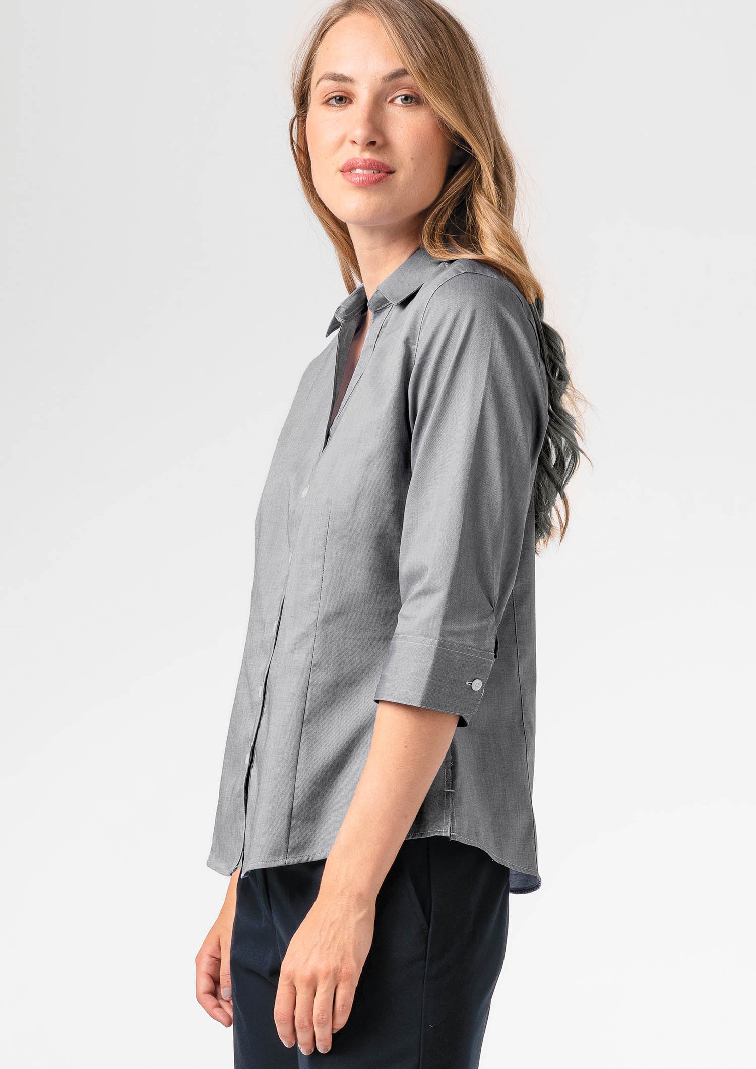 Oxford Women's 3/4 Sleeve Shirt - silver grey