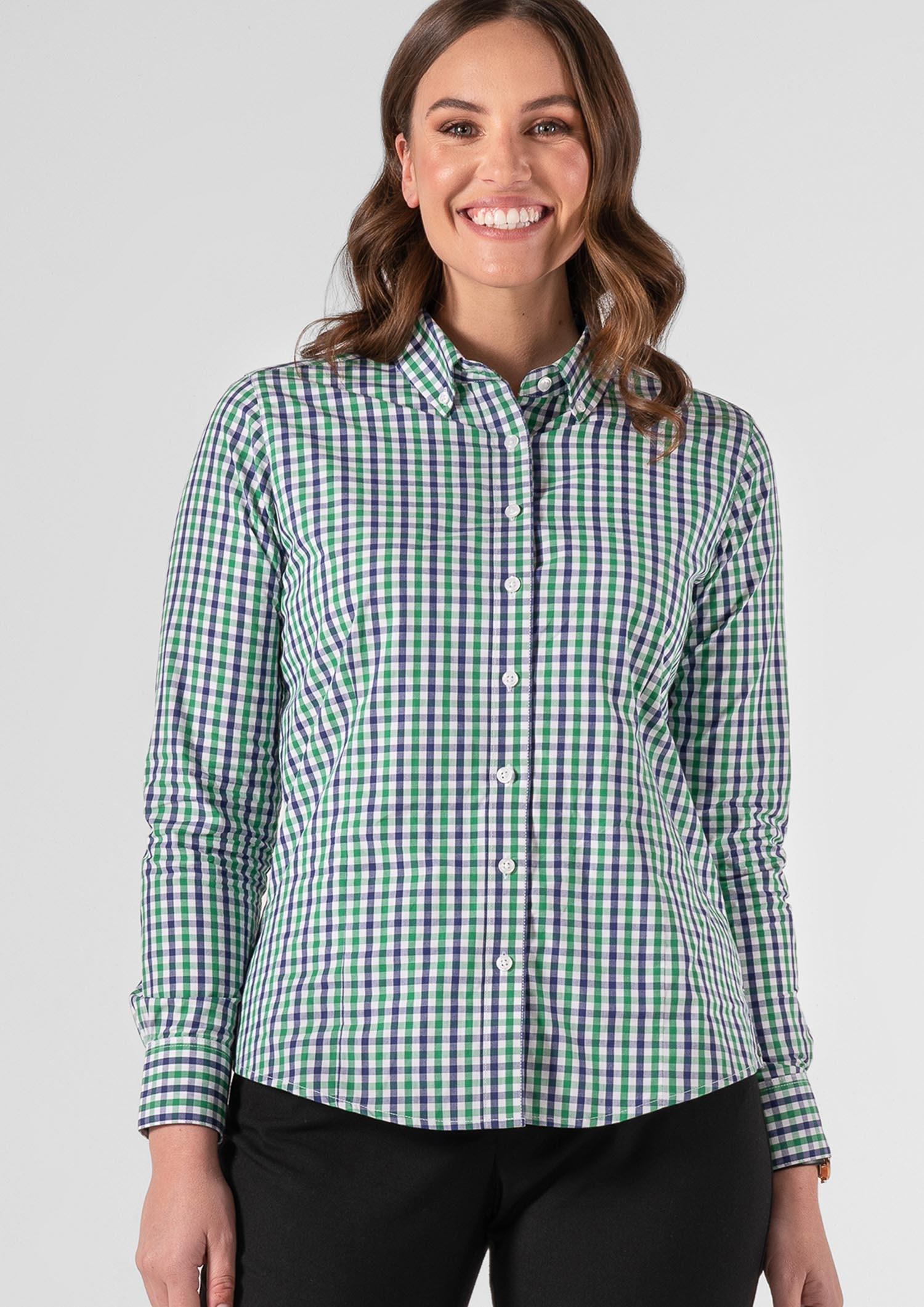 Gloucester Women's Long Sleeve Shirt - green/navy/white