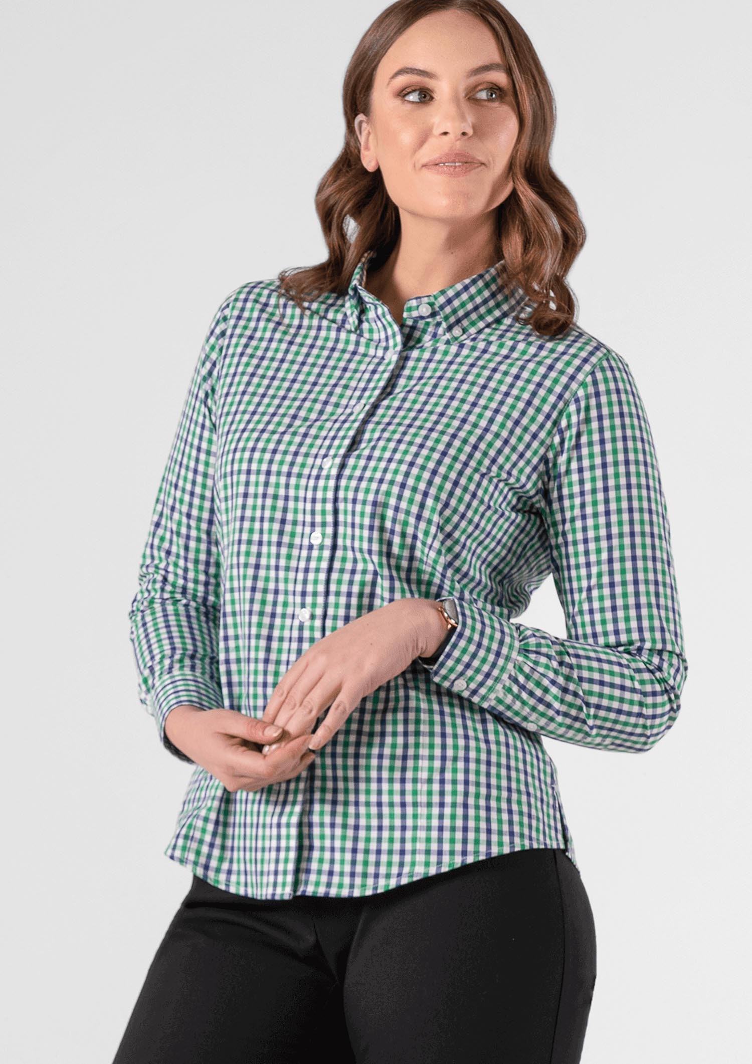 Gloucester Women's Long Sleeve Shirt - green/navy/white