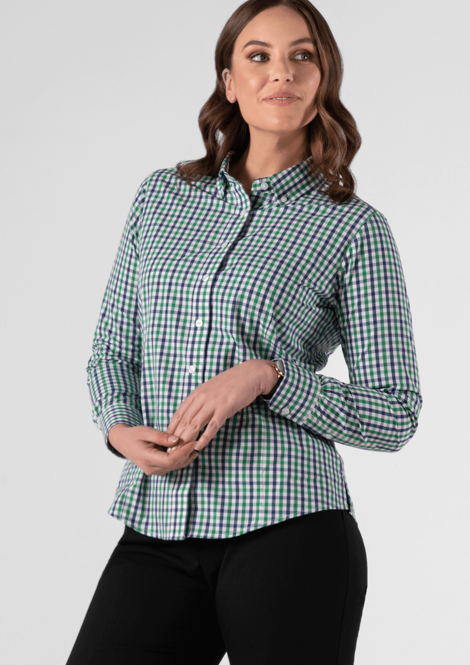 Gloucester Women's Long Sleeve Shirt - green/navy/white