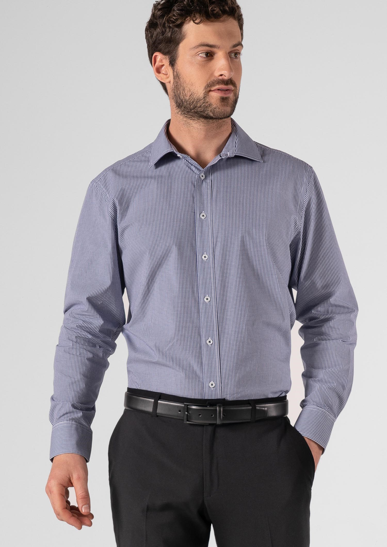 Cambridge Men's Long Sleeve Shirt - navy/white