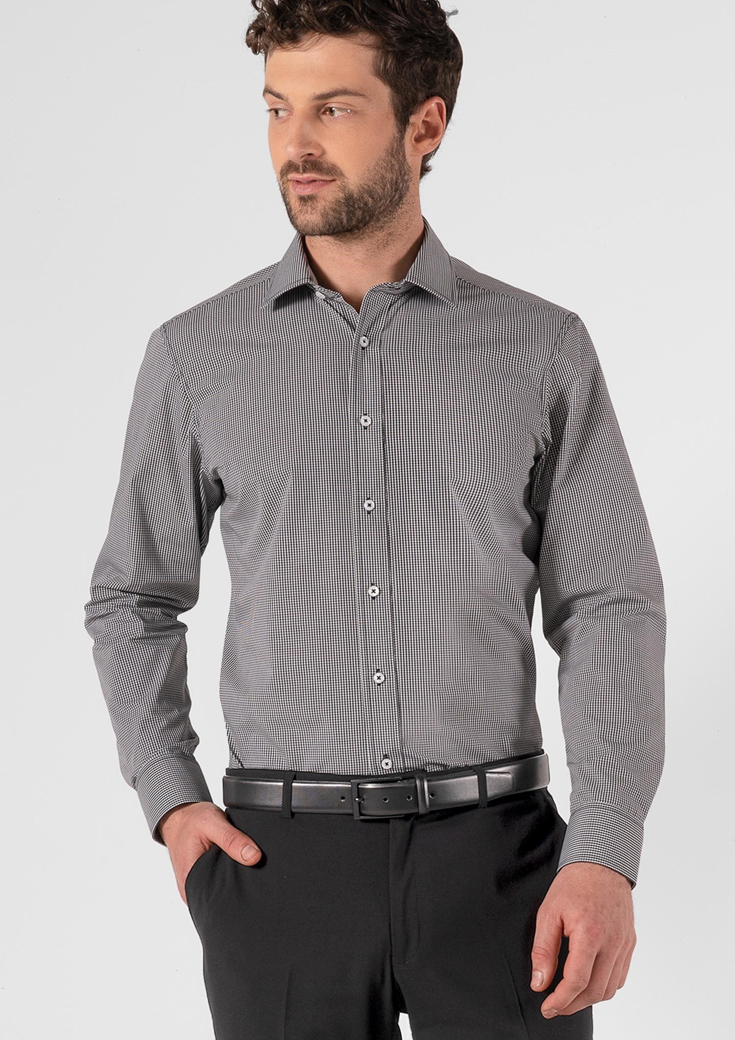 Cambridge Men's Long Sleeve Shirt - black/white