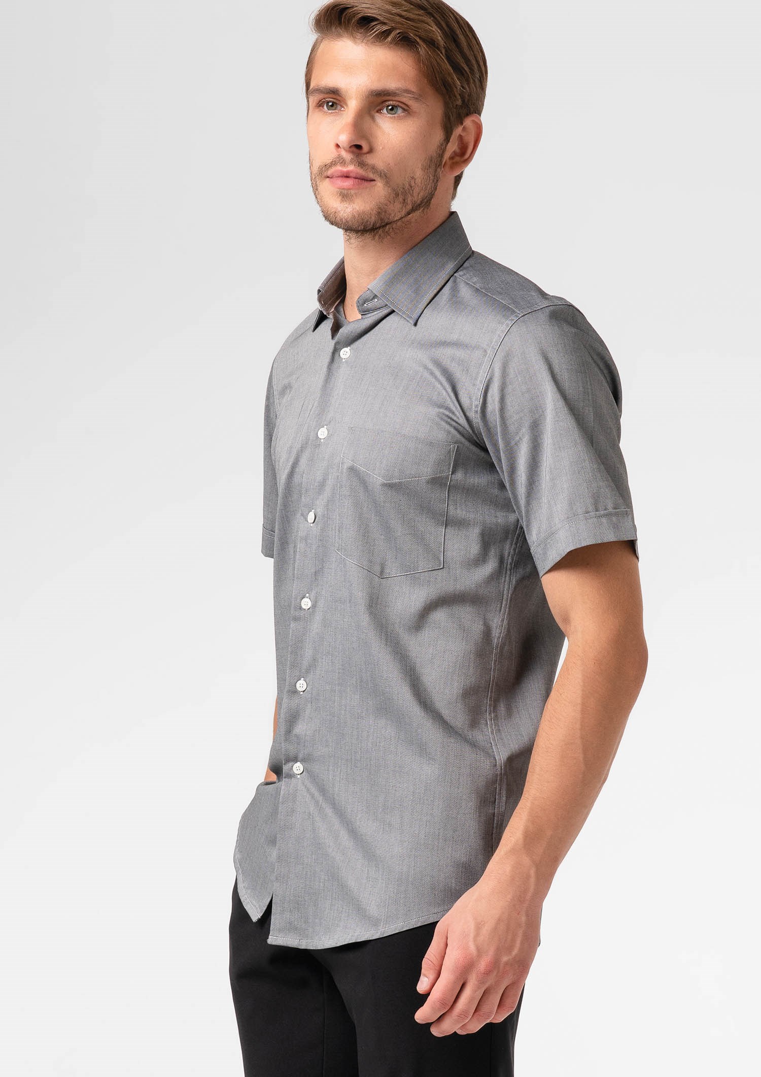 Oxford Men's Short Sleeve Shirt - silver grey