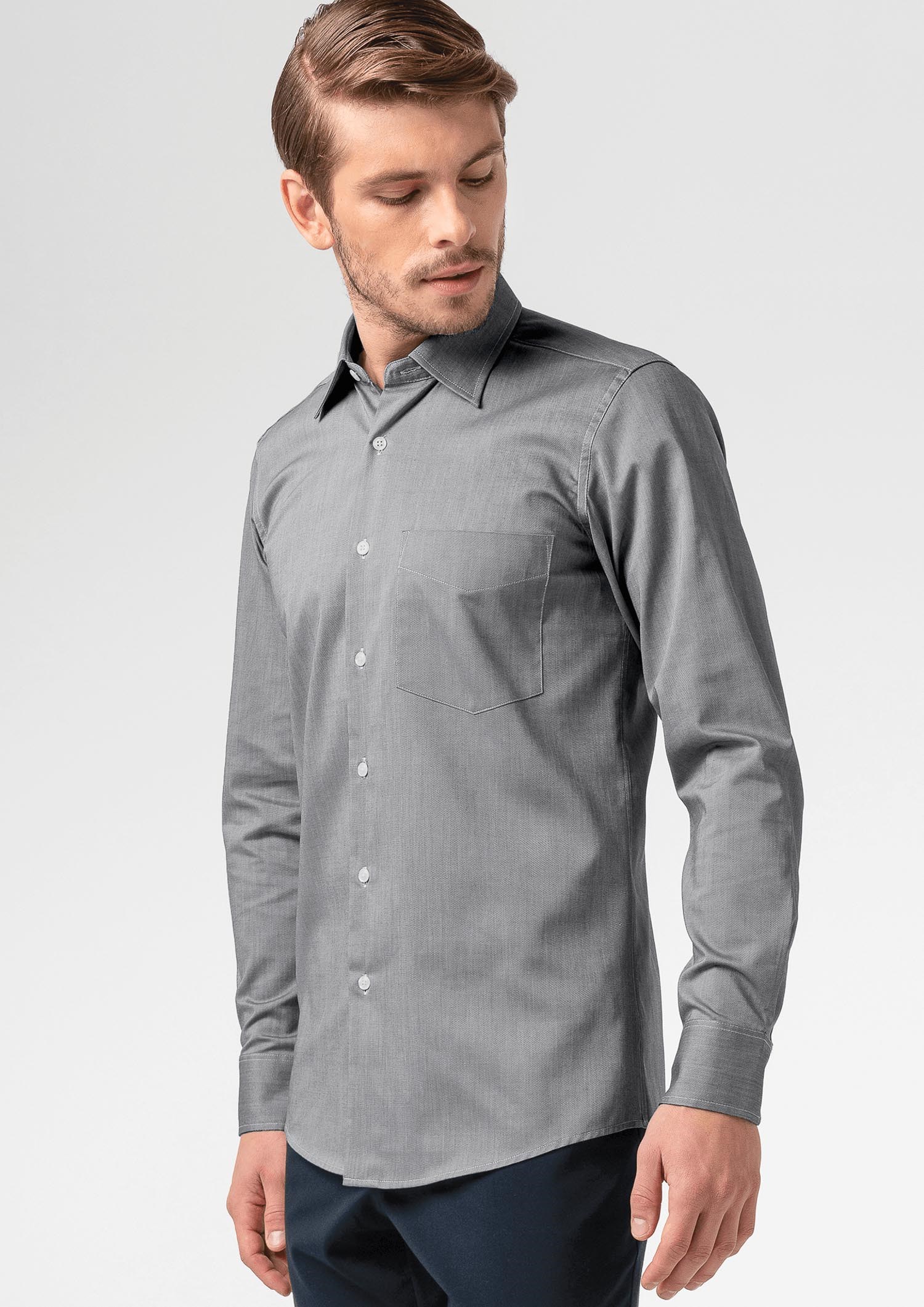 Oxford Men's Long Sleeve Shirt - silver grey