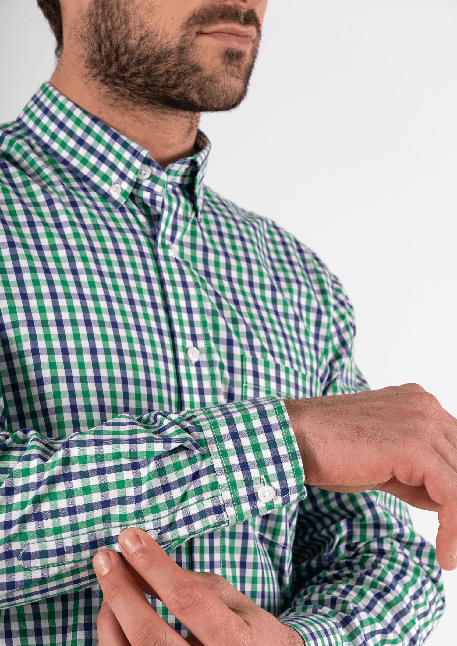 Gloucester Men's Long Sleeve Shirt - green/navy/white