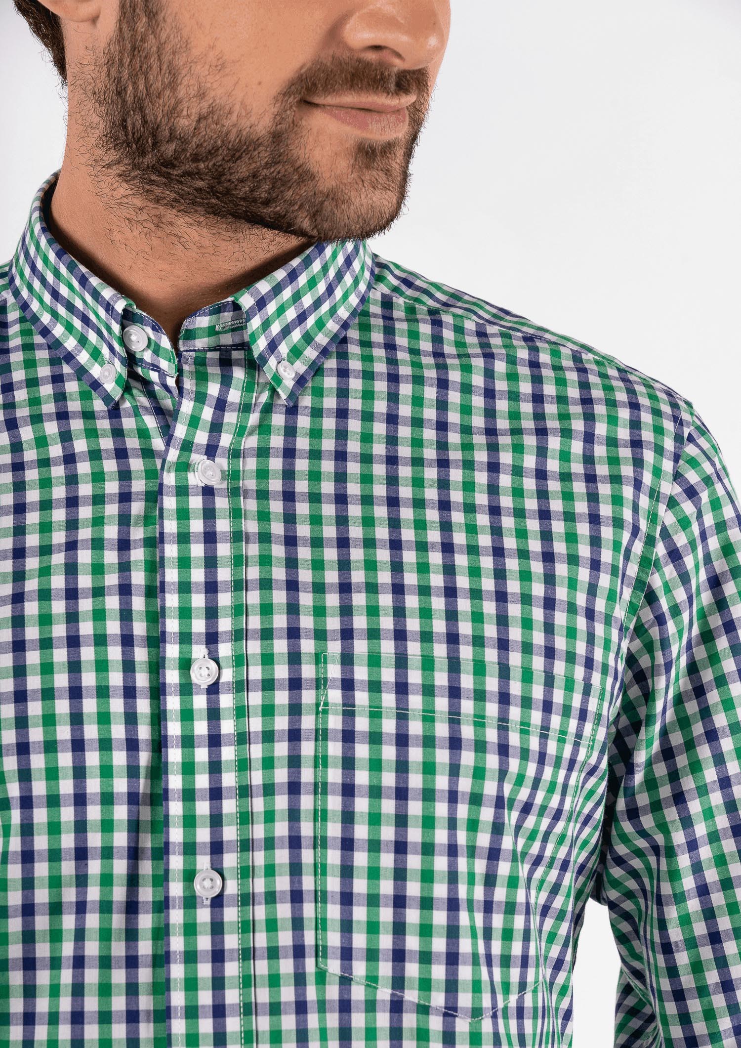 Gloucester Men's Long Sleeve Shirt - green/navy/white