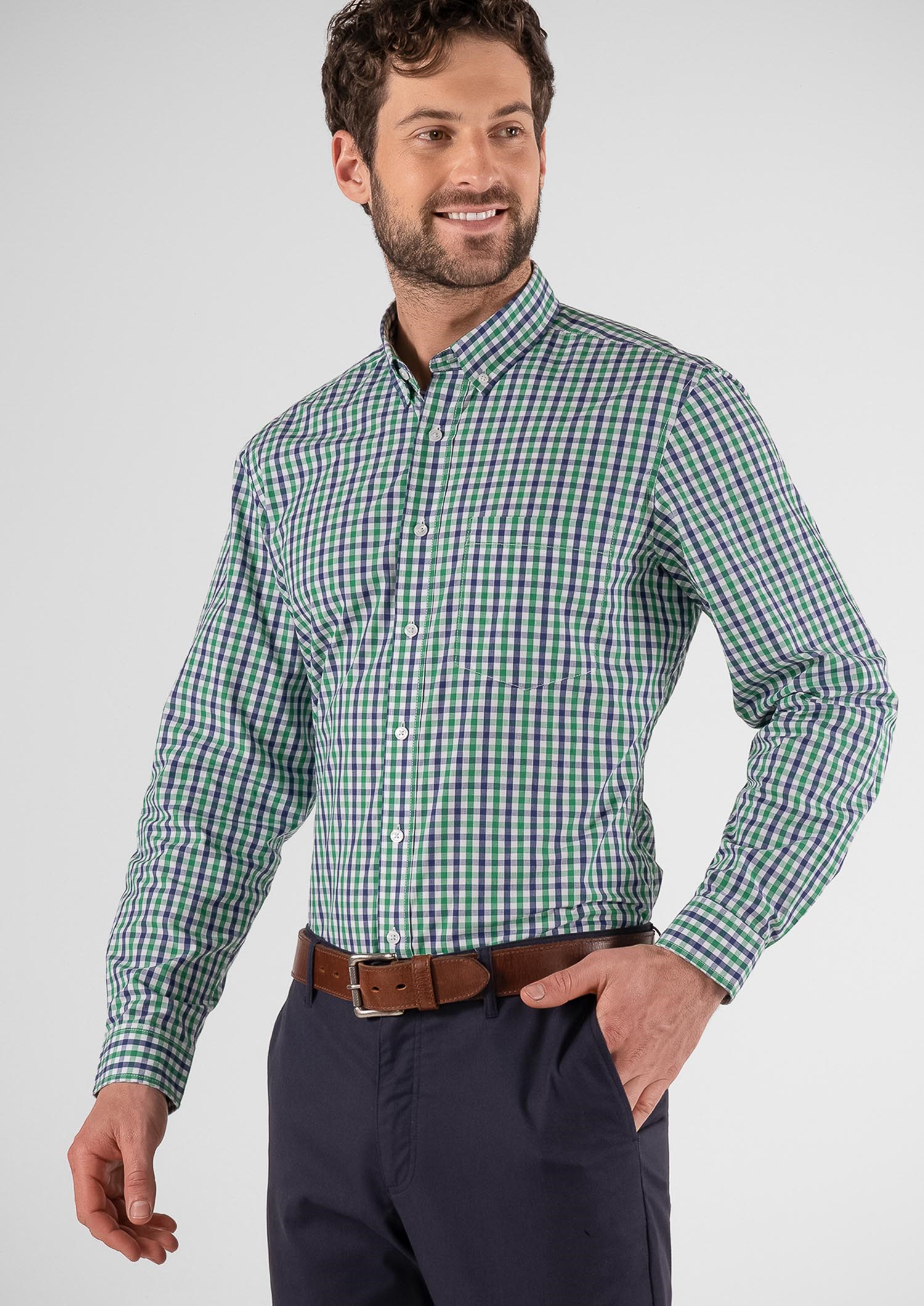 Gloucester Men's Long Sleeve Shirt - green/navy/white