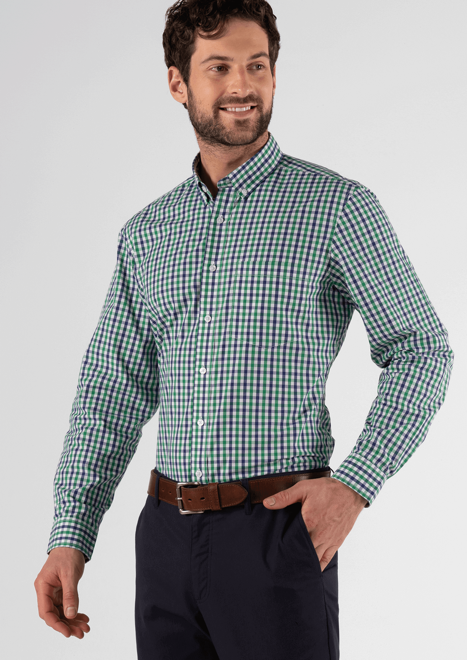 Gloucester Men's Long Sleeve Shirt - green/navy/white