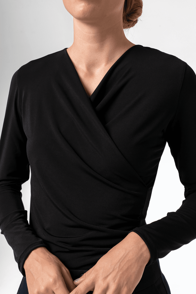 Brighton Long Sleeve Crossover Top - black