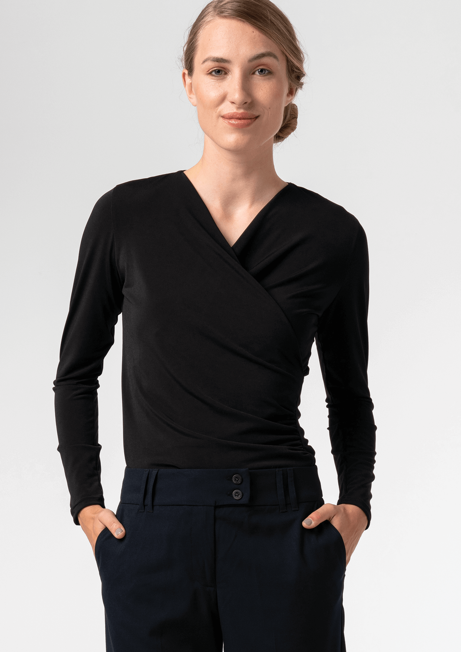 Brighton Long Sleeve Crossover Top - black