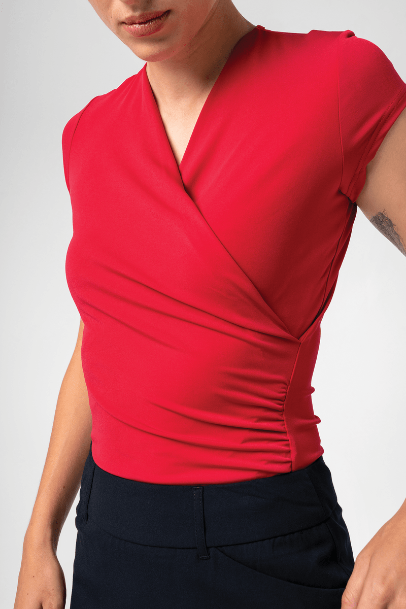 Brighton Short Sleeve Crossover Top - red