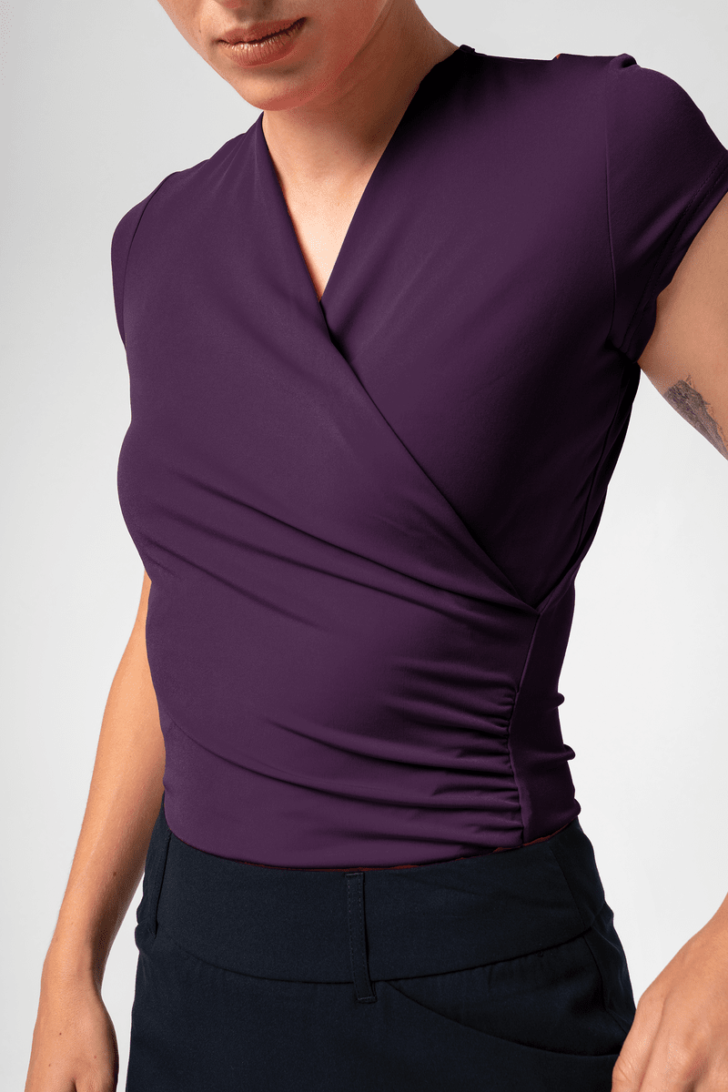 Brighton Short Sleeve Crossover Top - purple