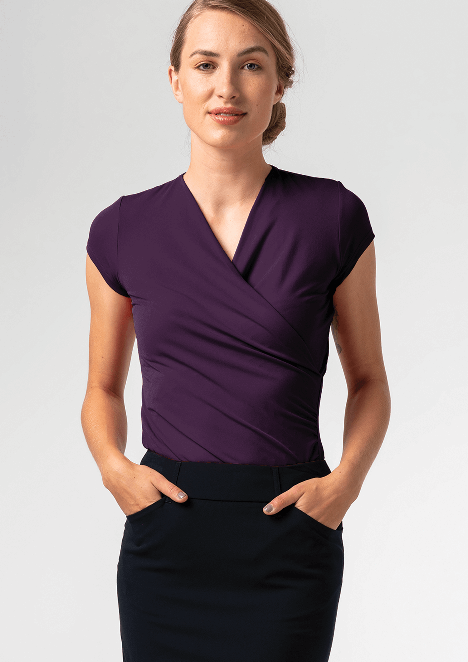 Brighton Short Sleeve Crossover Top - purple