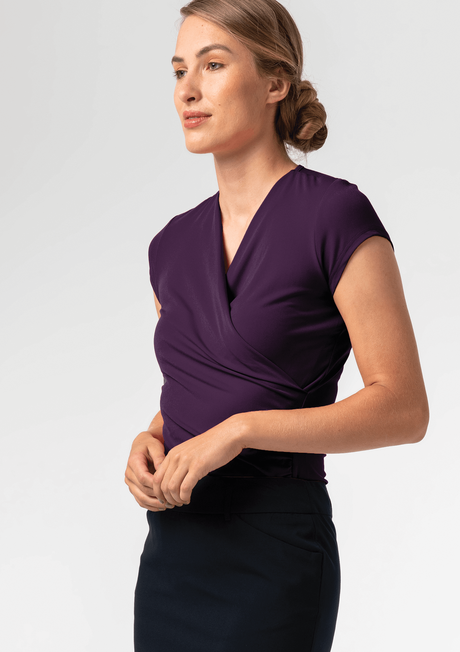 Brighton Short Sleeve Crossover Top - purple