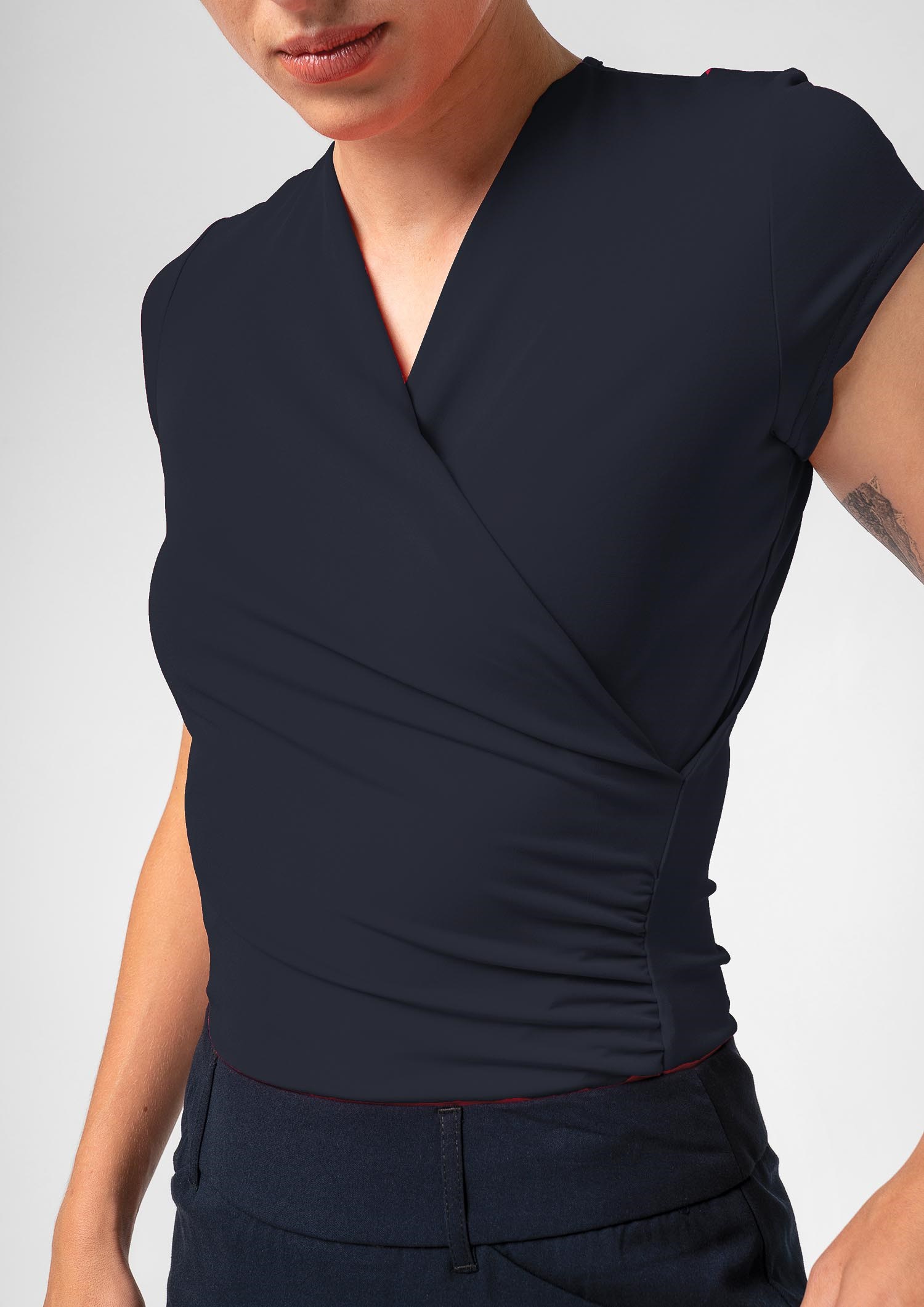 Brighton Short Sleeve Crossover Top - navy