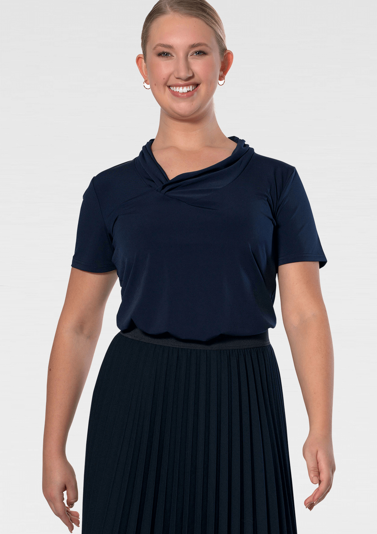 Athens Cowl Neck Top - navy