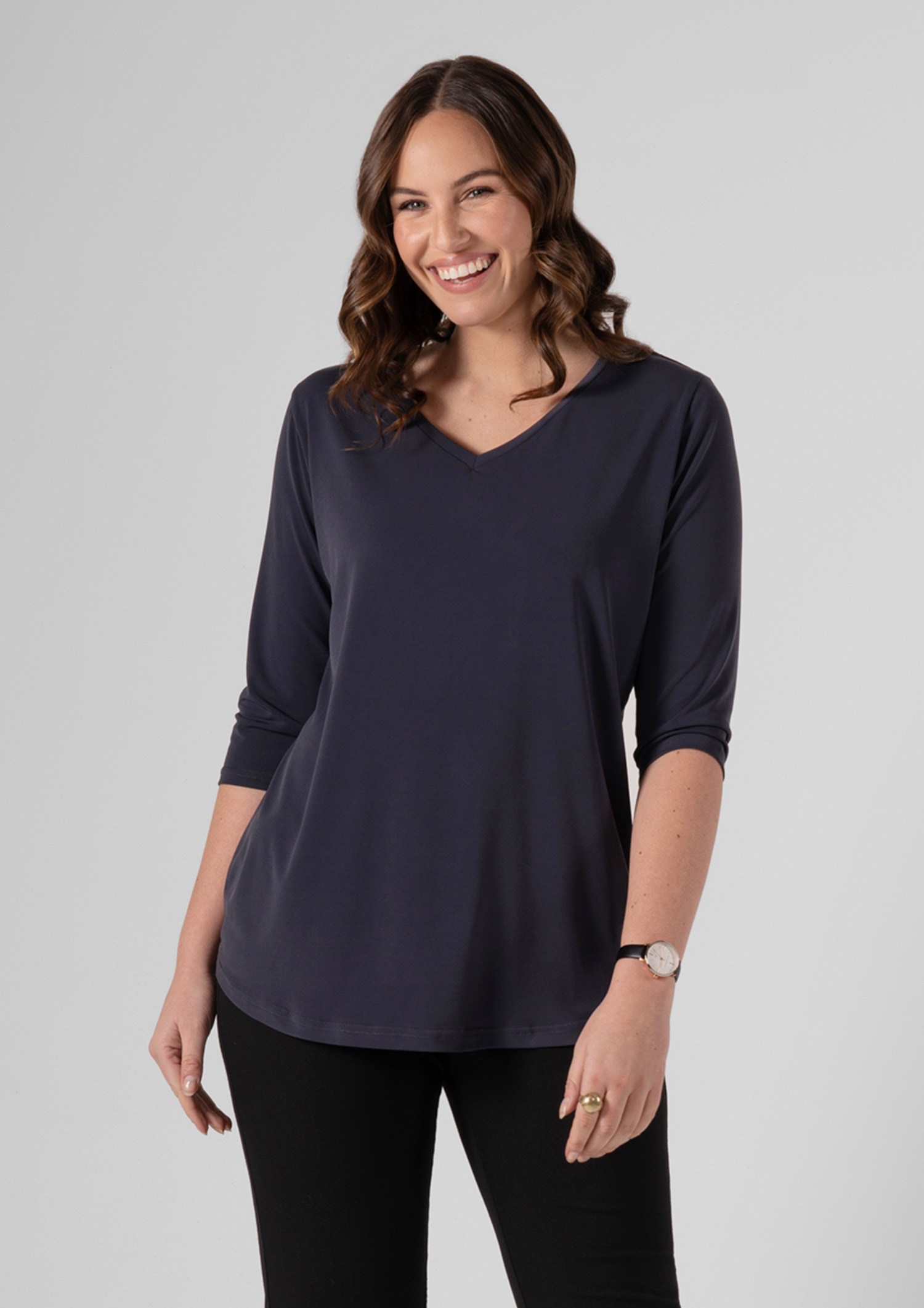 Chelsea V Neck Top - charcoal/black