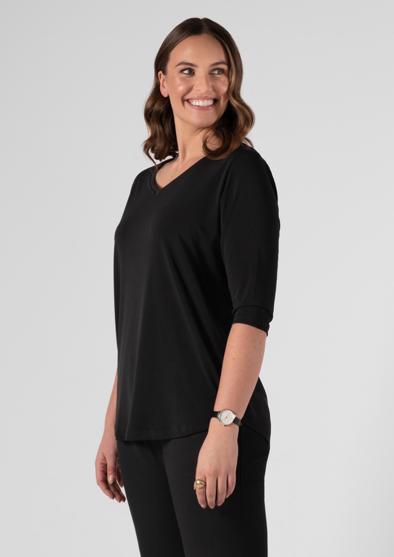 Chelsea V Neck Top - black