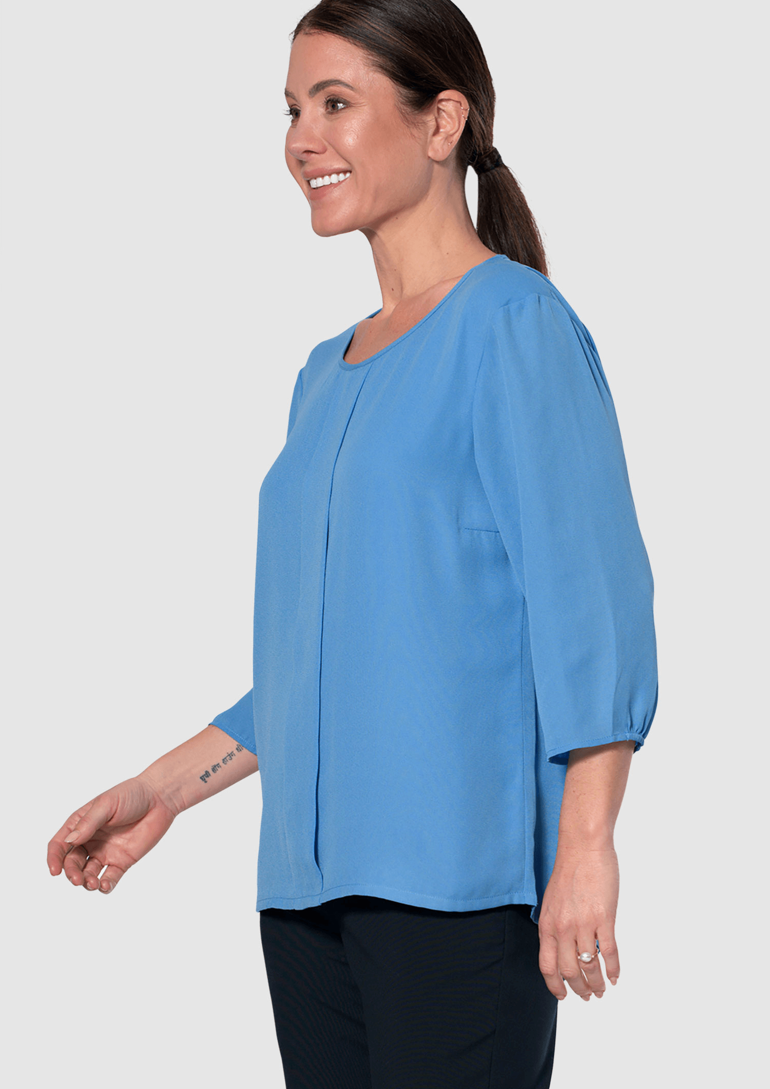 Santiago 3/4 Sleeve Top - mid blue