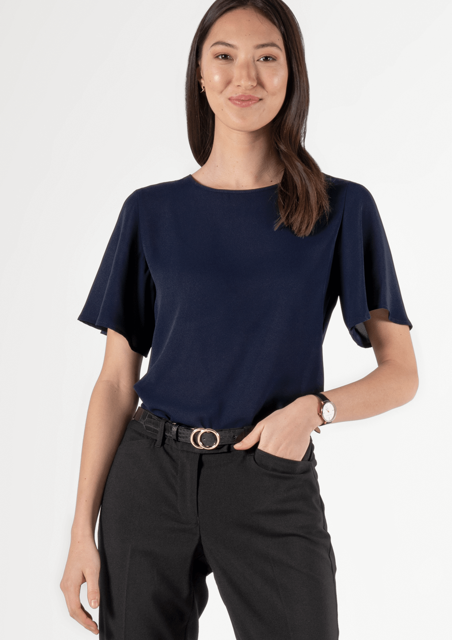 Monaco Bell Sleeve Top - dark navy