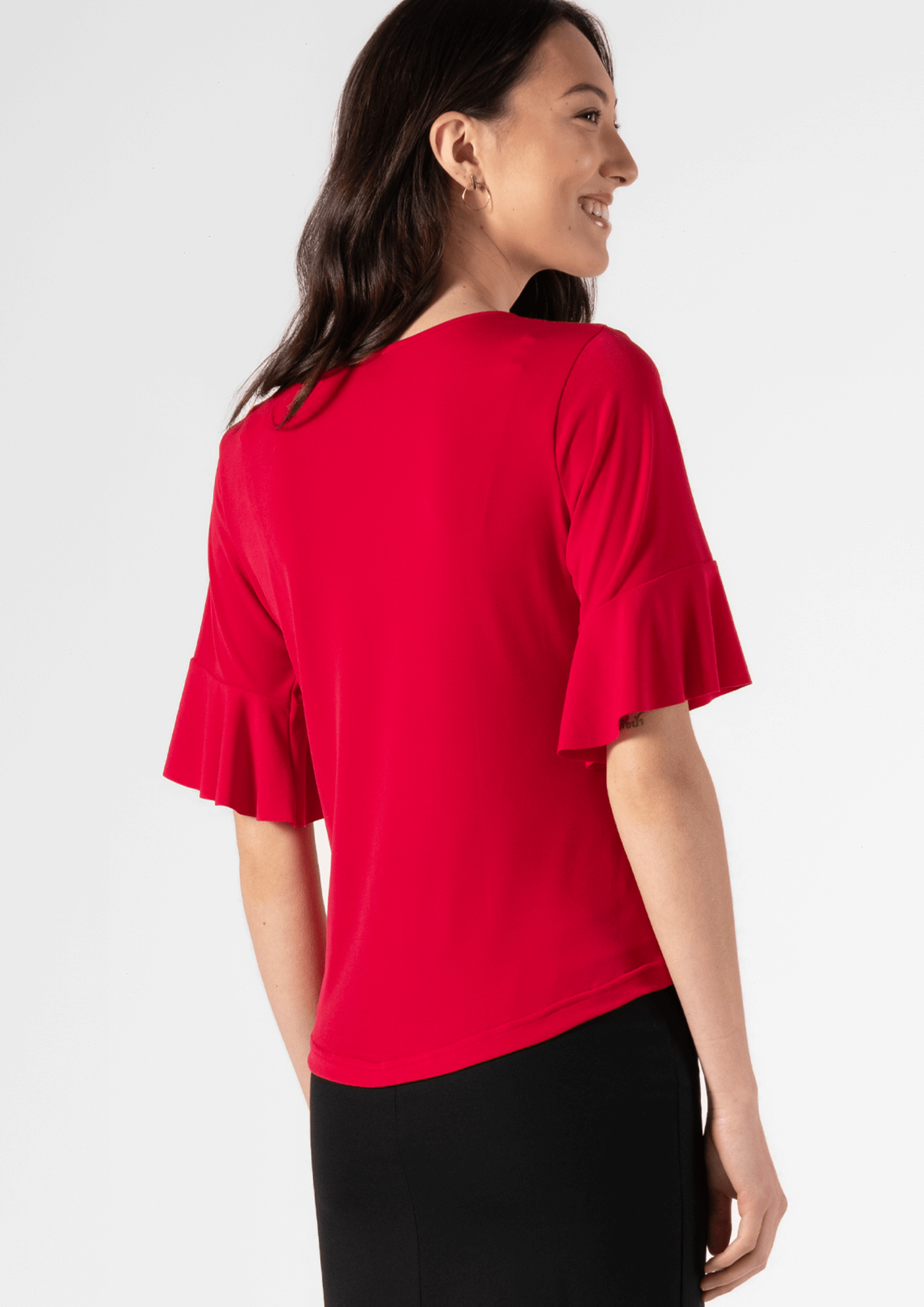 Roma Frill Sleeve Top - red