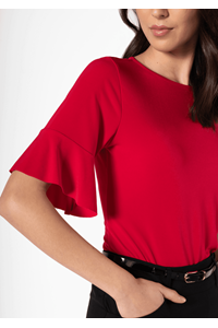 Roma Frill Sleeve Top - red