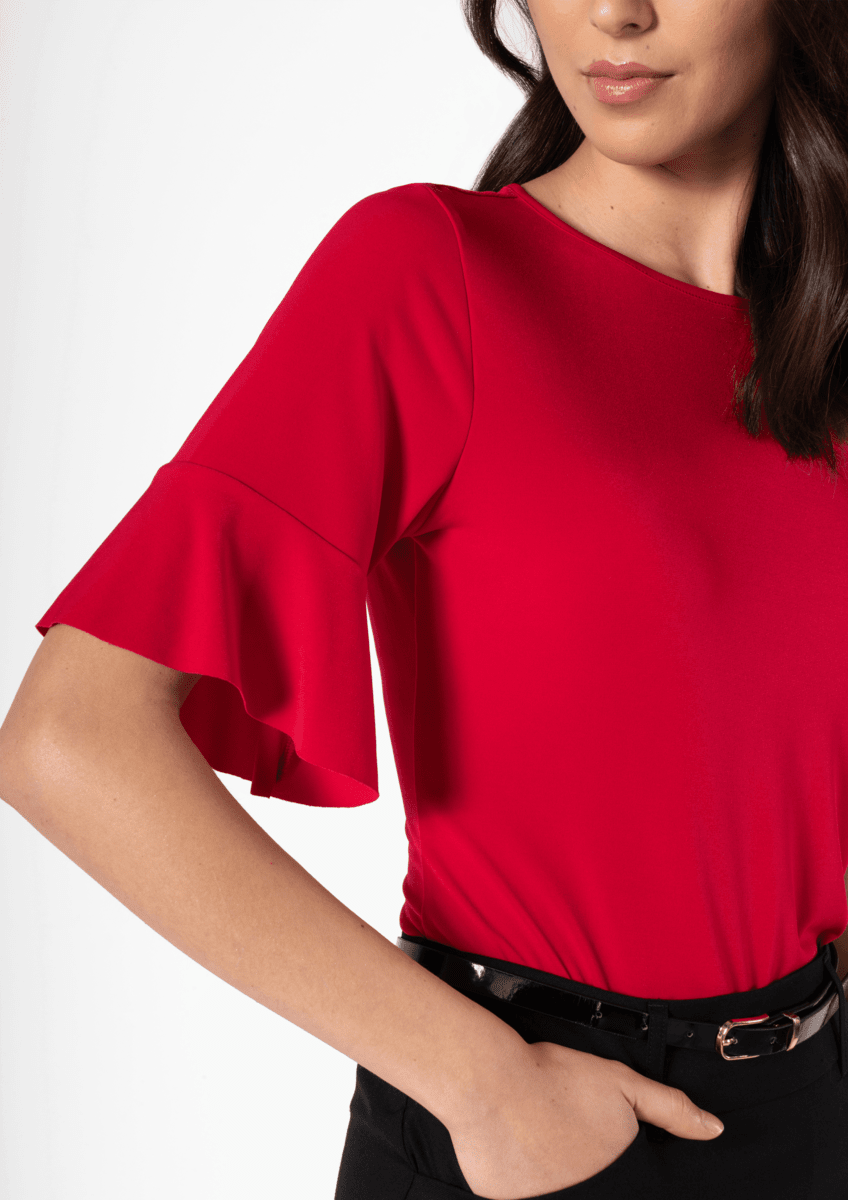 Roma Frill Sleeve Top - red