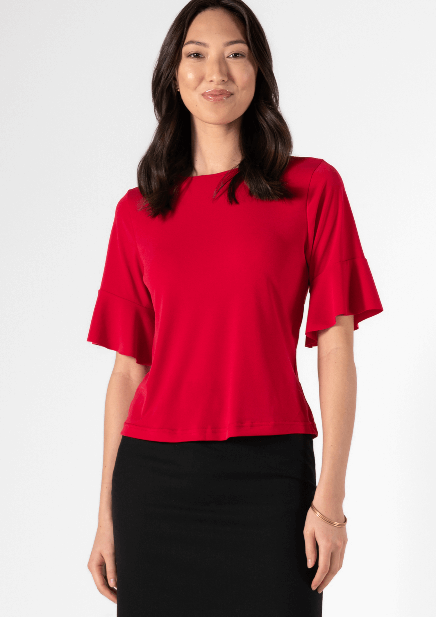 Roma Frill Sleeve Top - red