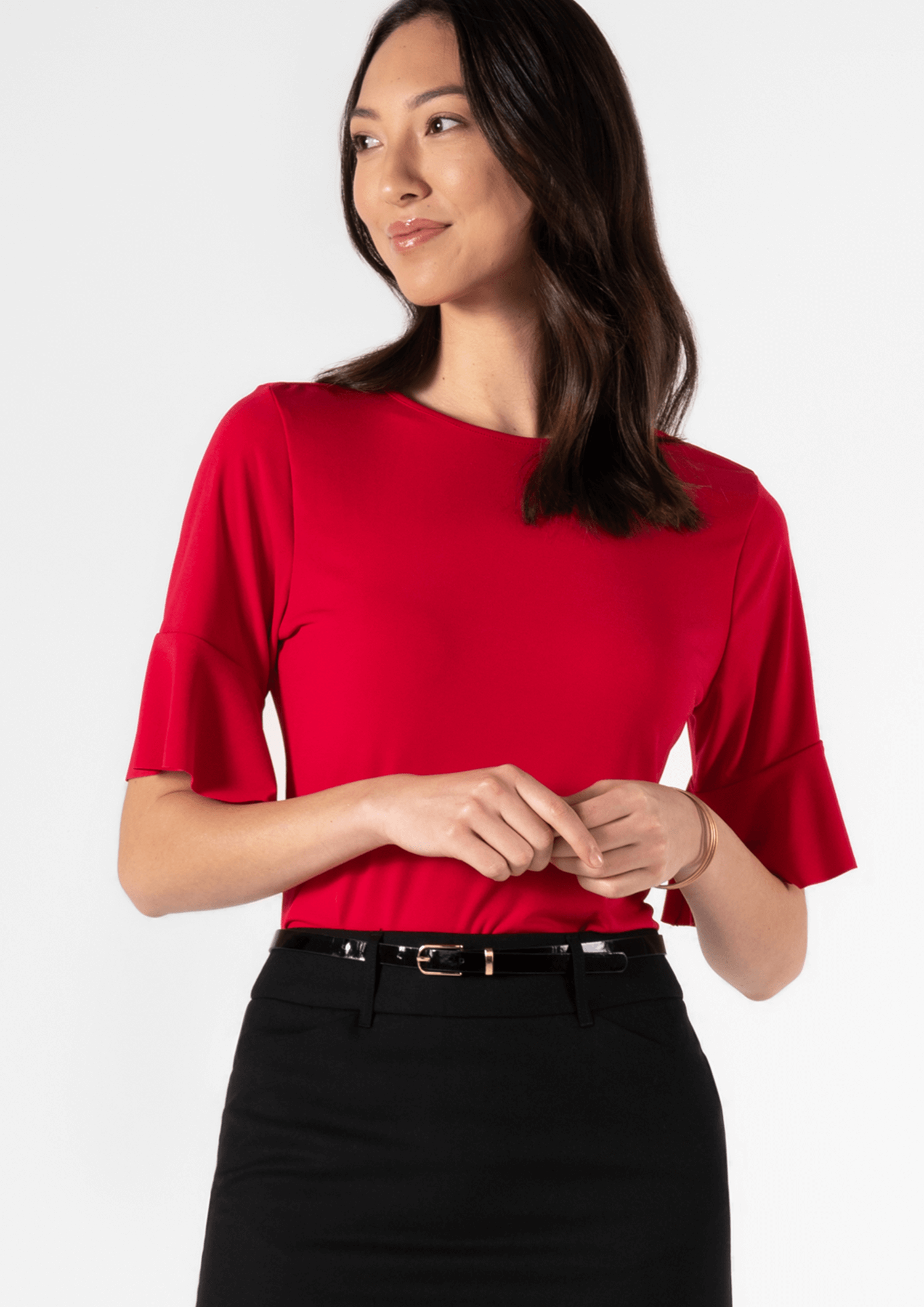 Roma Frill Sleeve Top - red