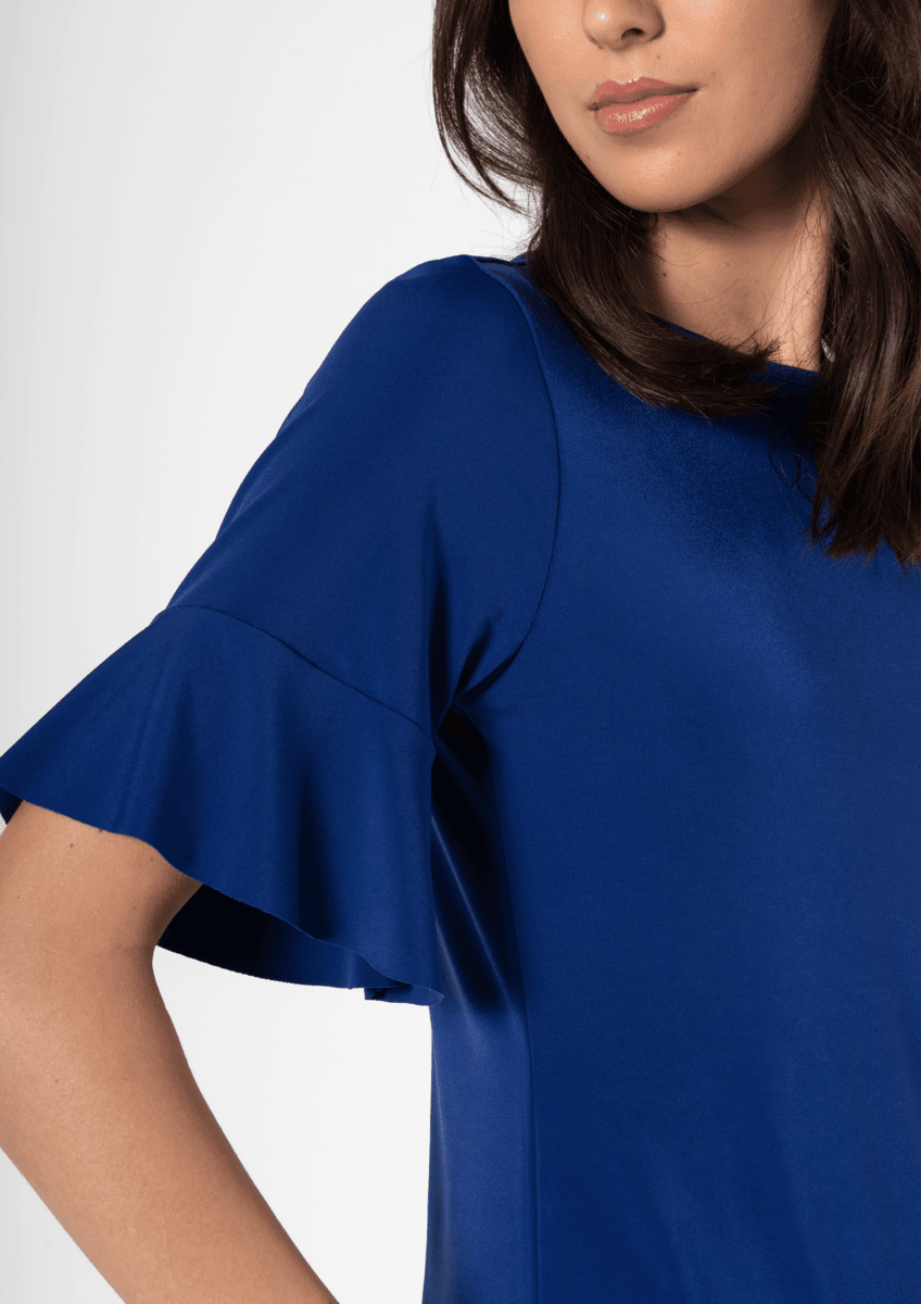 Roma Frill Sleeve Top - cobalt