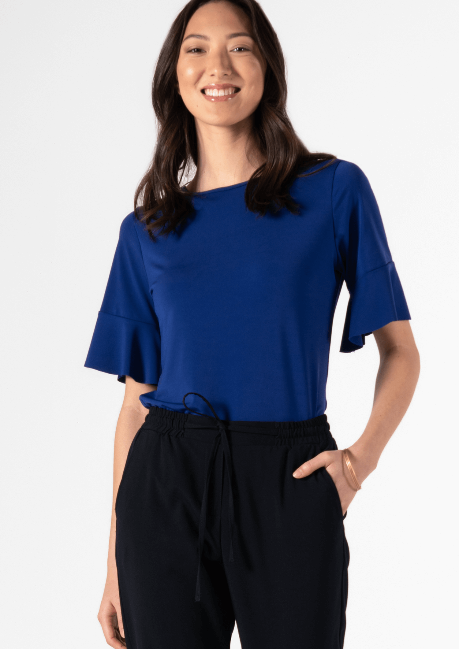 Roma Frill Sleeve Top - cobalt