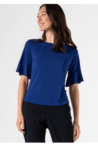 Roma Frill Sleeve Top - cobalt